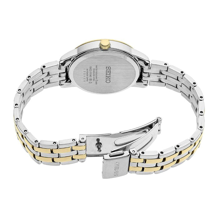 Seiko Women's White Sunray Dial Silver Stainless Steel Band Essentials Analog Quartz Watch - SUR410