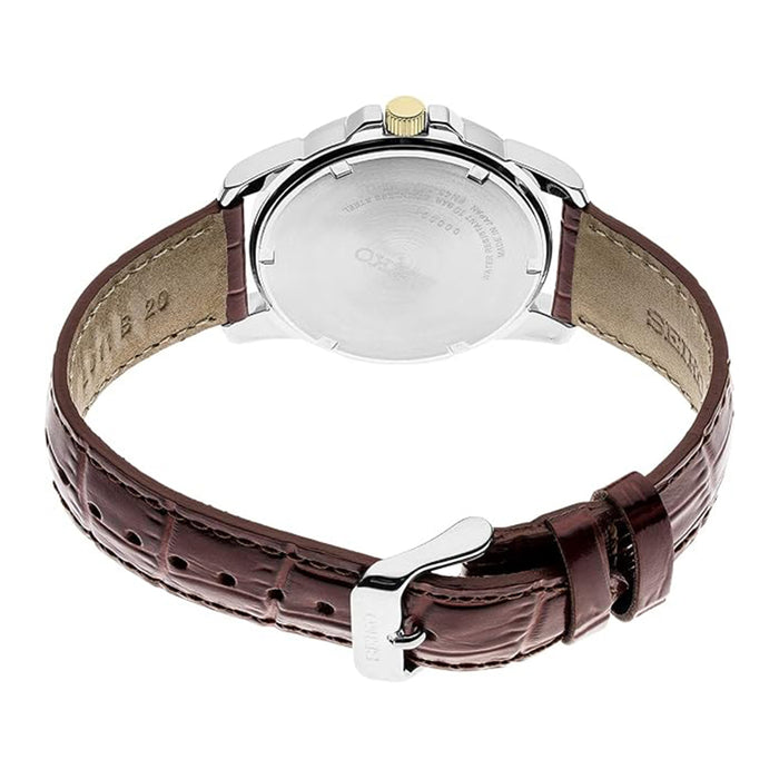 Seiko Men's Black Dial Brown Leather Strap Gold-Finish Case Automatic Watch - SUR360