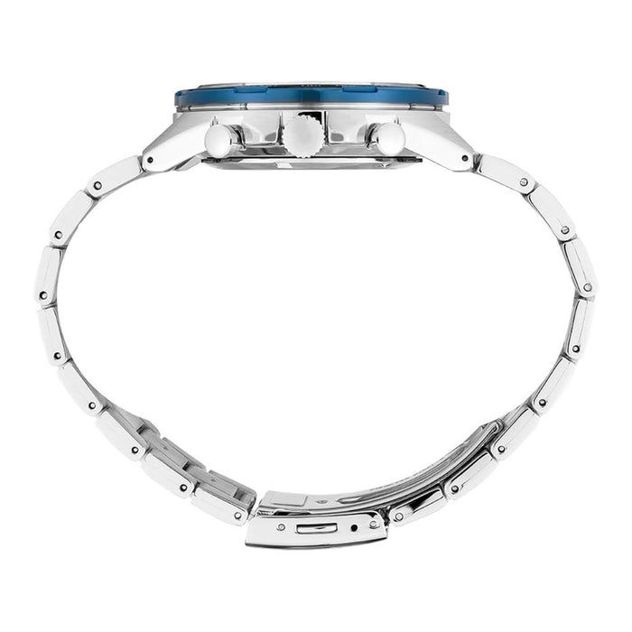 Seiko Men's Blue Dial Silver Stainless Steel Band Essentials Quartz Chronograph Watch - SSB345