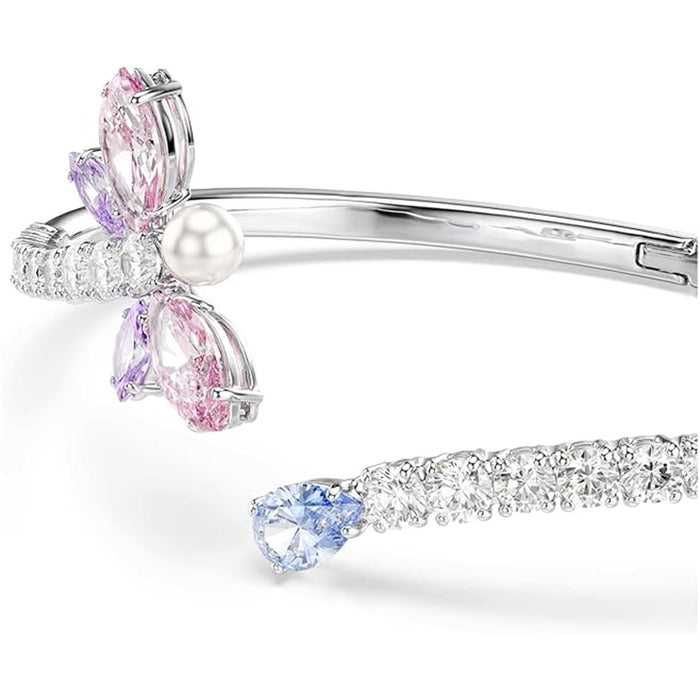 Swarovski Women's Pink Mixed Cut Multicolored Stones, Rhodium Finish Large x Ariana Grande Dragonfly Motif Bangle Bracelet - 5737400