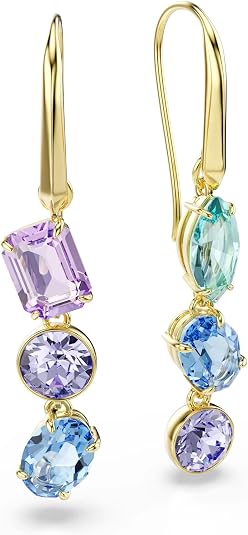 Swarovski Women's Multicolor Asymmetrical Design Mixed Cuts Gold-tone Plated Gema Drop Earrings - 5747917
