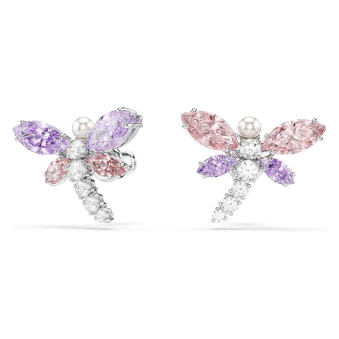 Swarovski Women's Multicolor Rhodium Finish With Mixed Cut Stones x Ariana Grande Dragonfly Motif Stud Earrings - 5737371