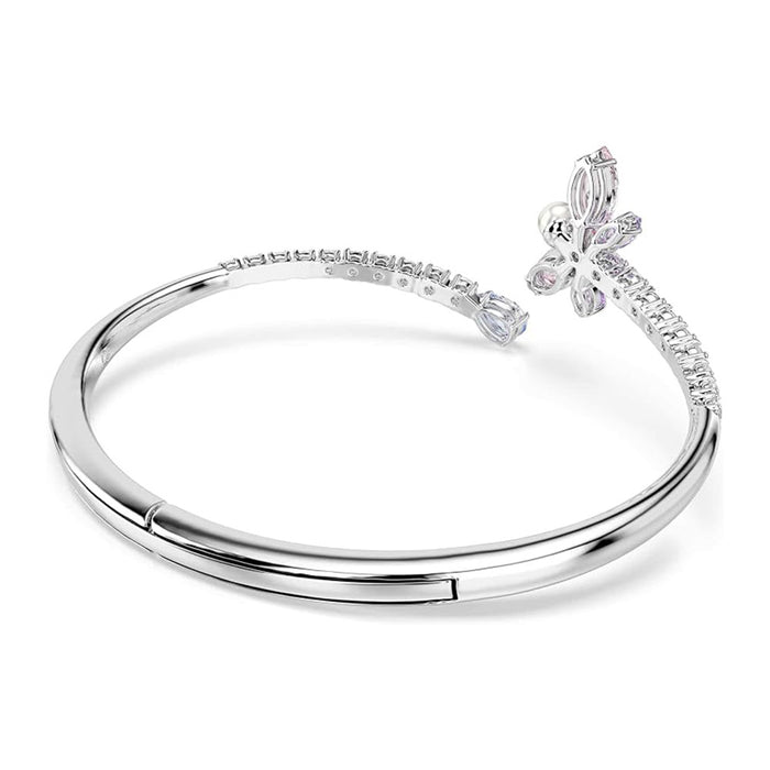 Swarovski Women's Pink Mixed Cut Multicolored Stones, Rhodium Finish Large x Ariana Grande Dragonfly Motif Bangle Bracelet - 5737400
