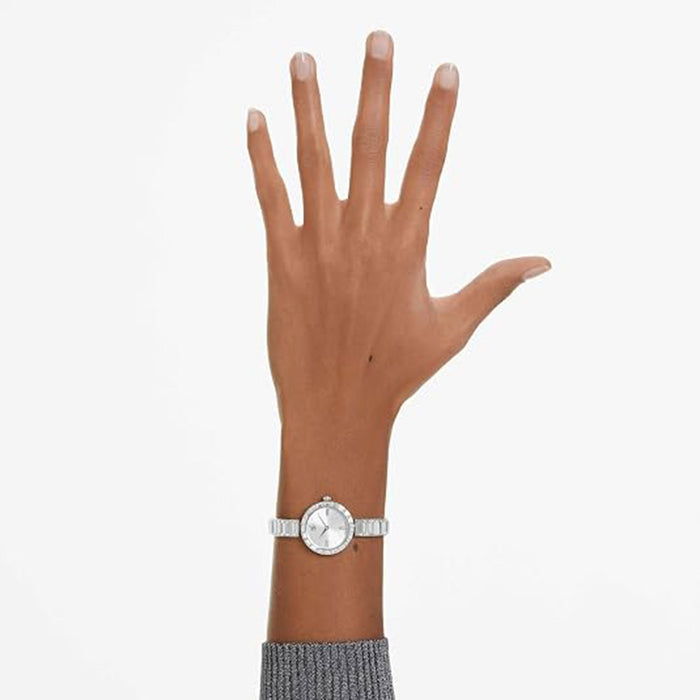 SWAROVSKI Women's Silver Dial Stainless Steel Band Silver Tone Crystal Bracelet Matrix Bangle Swiss Made Watch - 5677487