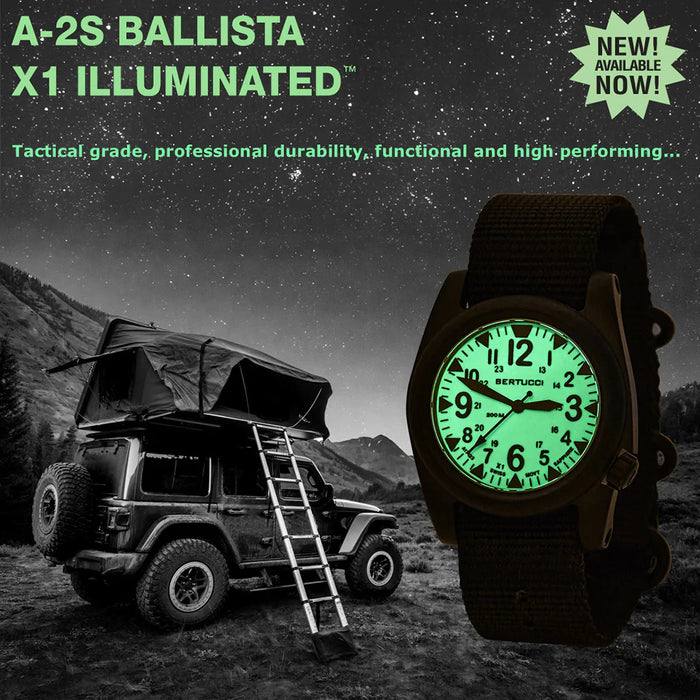 Bertucci A-2S Unisex Ballista X1 Illuminated Luminous Dial Defender Khaki Nylon Band Swiss Quartz Watch - 11124
