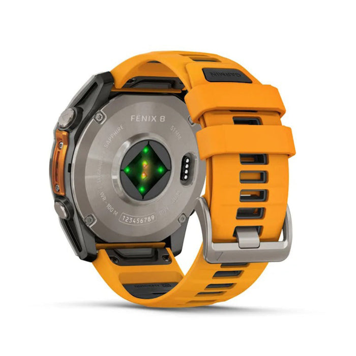 Garmin fēnix 8 Unisex Titanium with Spark Orange/Graphite Band Amoled Sapphire Long-Lasting Battery Life Dive-Rated Built-in LED Flashlight 51 Millimeters Premium Multisport GPS Smartwatch - 010-02905-10
