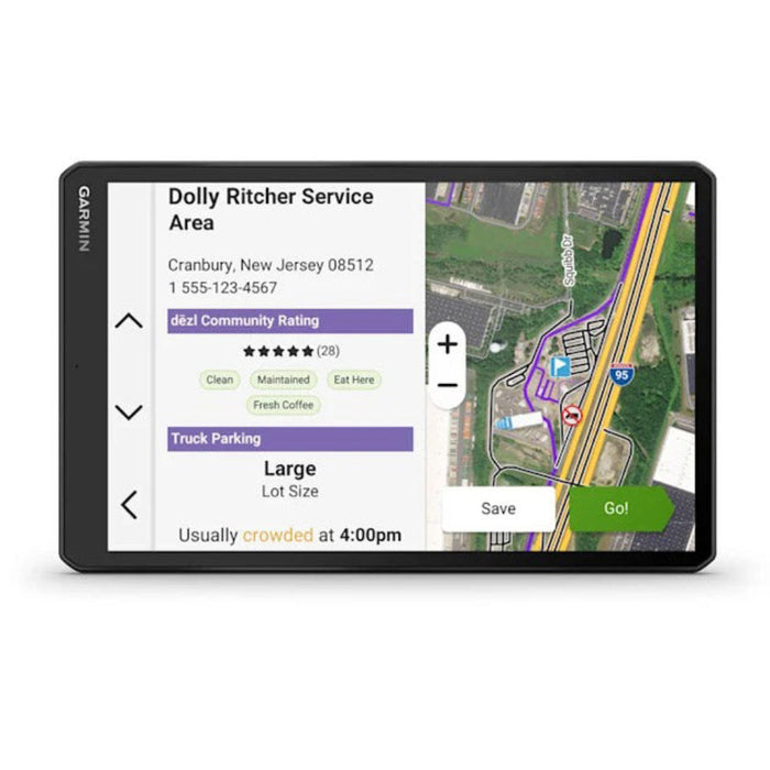 Garmin dēzl™ OTR820 Unisex Black Custom Routing Satellite Imagery Wind Speed Community-Shared Loading Docks Entrances And Parking Dual-Orientation Display Large High-Res 8-Inch GPS Truck Navigator - 010-02925-00