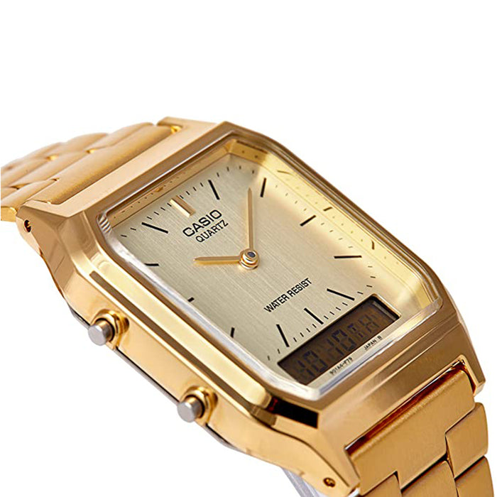 Casio Men's Gold Dial Stainless Steel Band Analog-Digital Quartz Watch - AQ-230GA-9DMQ