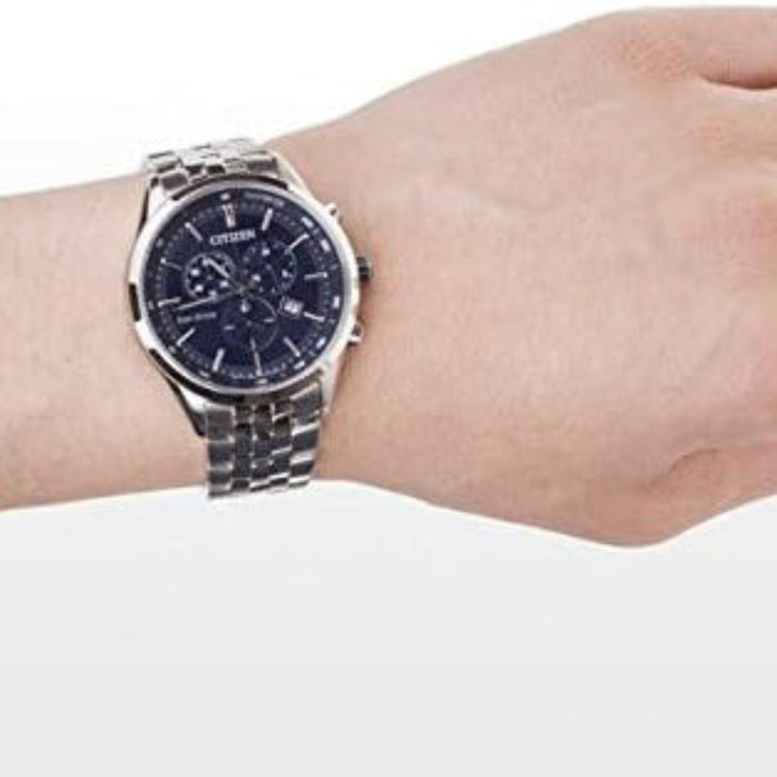 Citizen Men Blue Dark Dial Silver Stainless Steel Band Analog Eco-Drive Watch - AT2140-55L