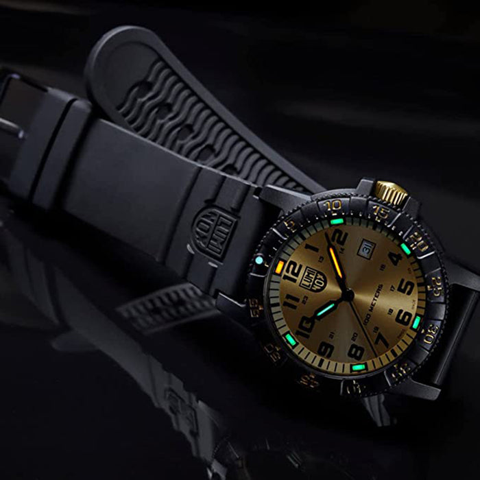 Luminox Unisex Gold Dial Black Rubber Band SEA Turtle Giant Chronograph Quartz Watch - XS.0325.GP