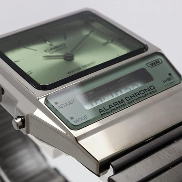 Casio Unisex Moss Green Dial Black Stainless steel Band Standard Analog-Digital Quartz Wristwatch - AQ-800ECGG-3ADF