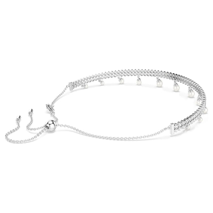 Swarovski Women's Clear Rhodium Finish Ariana Grande Crystal and Pearl Choker Necklace - 5720865