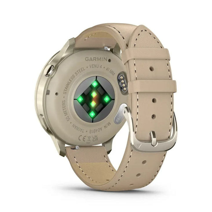 Garmin Venu® 4 - 41mm Unisex Lunar Gold With Bone Silicone Band/Light Sand Leather Band Bright And Colorful Display Built-in Flashlight 10 Days Of Battery Life Advanced Health And Fitness GPS Smartwatch - 010-03013-03