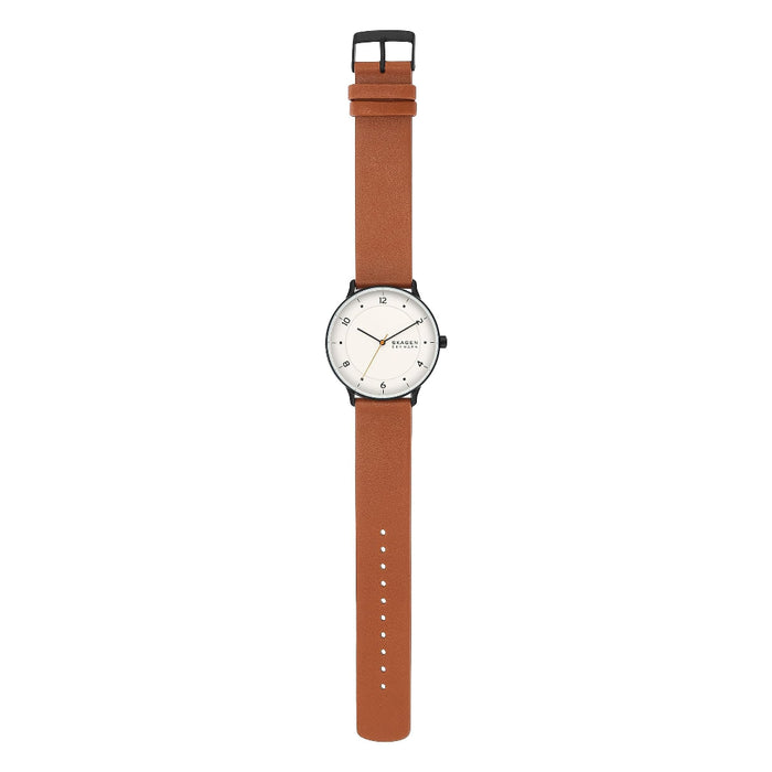 Skagen Riis Men's White Dial Brown Leather Band Analog Quartz Watch - SKW6883