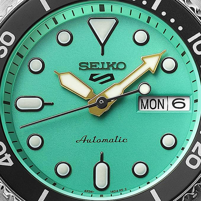 SEIKO Men's Mint Green Dial Silver Stainless steel Band Analog 5 Sports  Automatic Watch - SRPK33