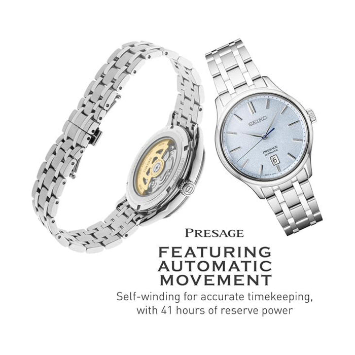 Seiko Men's Light Blue Dial Silver Stainless Steel Band Analog Automatic Watch - SRPF53