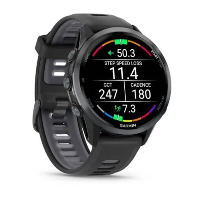 Garmin® Forerunner® 970 Unisex Carbon Gray DLC Titanium With Black Case And Black/Translucent Whitestone Band AMOLED Display Built-in LED Flashlight Premium GPS Running And Triathlon Smartwatch - 010-02969-00