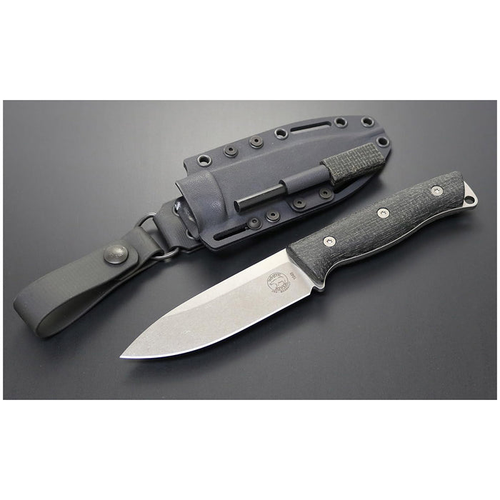 White River Black Plastic Burlap Micarta Handle Knives Drop Point CPM MagnaCut Stonewashed Blade Knife - WRUR45-BBL-MAG