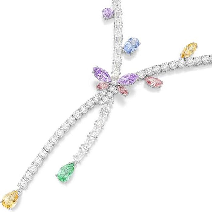 Swarovski Women's Multicolor Crystal Mixed Cut In Rhodium Plated Ariana Grande x Cross Over Necklace - 5737424