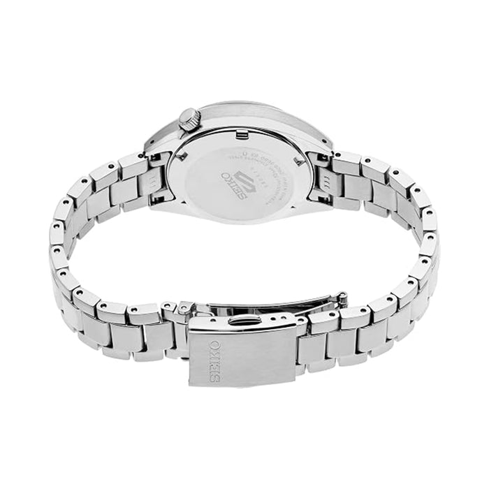 Seiko Women's Beige Dial Silver Stainless Steel Band 5 Sports Automatic Analog Watch - SRE023