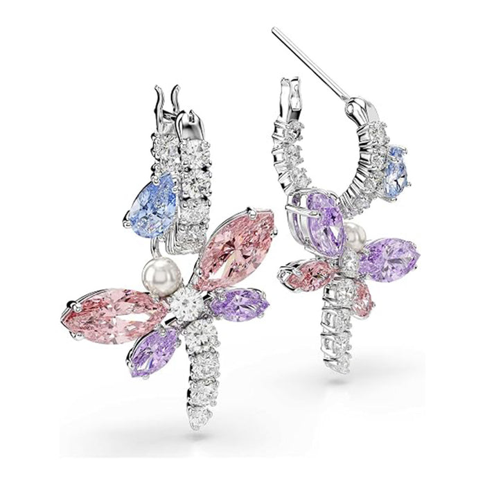 Swarovski Women's Multicolor Rhodium Finish With Mixed Cut Stones  x Ariana Grande Dragonfly Motif Drop Earrings - 5749185
