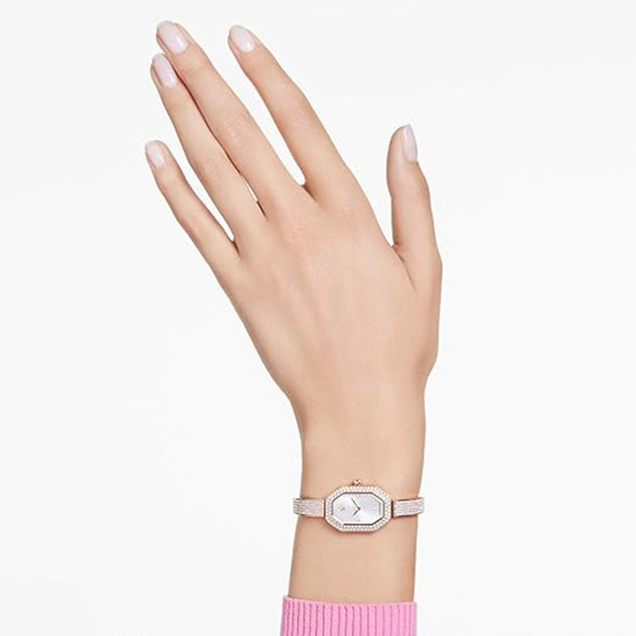 SWAROVSKI Women's White Dial Stainless Steel Band Champagne Gold-tone Finish Dextera Bangle Swiss Quartz Watch - 5672987