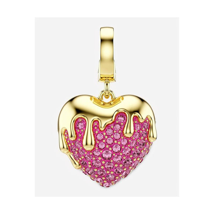 Swarovski Women's Pink Heart Shaped Crystals Round Cut in Gold-tone Plated Idyllia Charm - 5742953