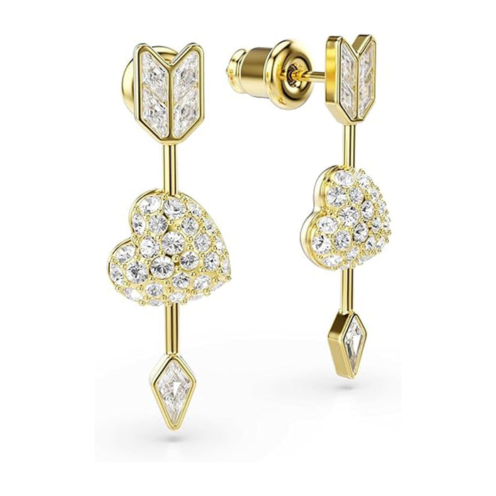 Swarovski Women's White Heart with Arrow Design With Mixed cuts Crystals In Gold-Tone plated Idyllia Drop Earrings - 5737295