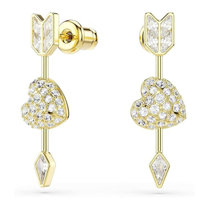 Swarovski Women's White Heart with Arrow Design With Mixed cuts Crystals In Gold-Tone plated Idyllia Drop Earrings - 5737295