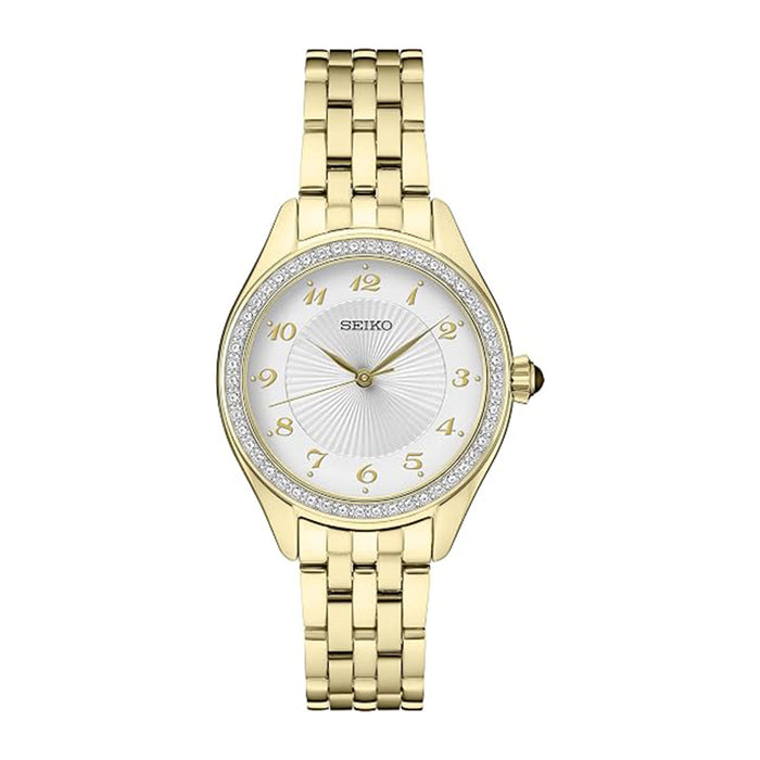 Seiko Women's Silver Dial Gold Stainless Steel Band Crystal SGP Analog Quartz Watch - SUR394
