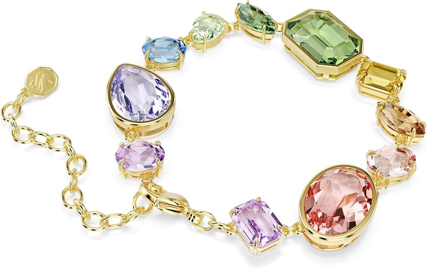 Swarovski Women's Multicolor Dangling Crystals Mixed Cuts on Gold-tone One Plated Gema Bracelet - 5737453
