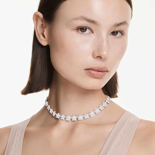 Swarovski Women's Clear Rhodium Plated Ariana Grande x Round Cut White Crystal Choker Necklace - 5749179