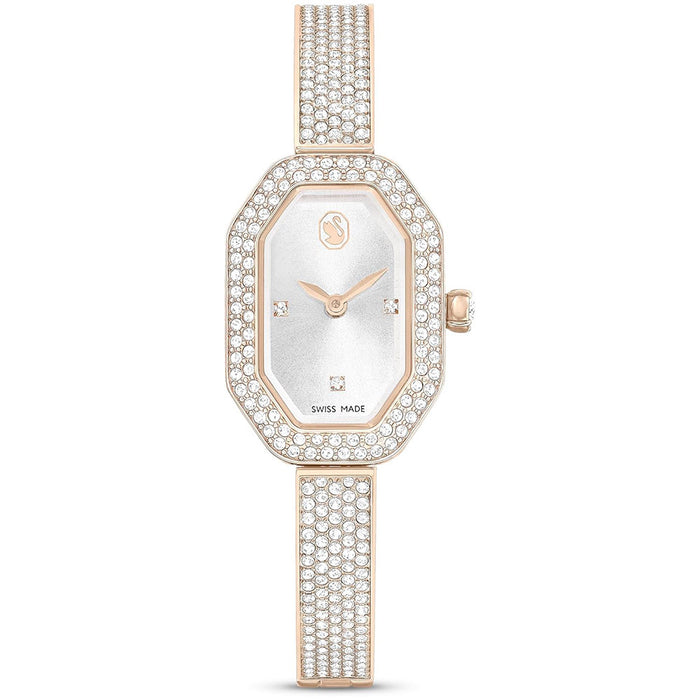 SWAROVSKI Women's White Dial Stainless Steel Band Champagne Gold-tone Finish Dextera Bangle Swiss Quartz Watch - 5672987