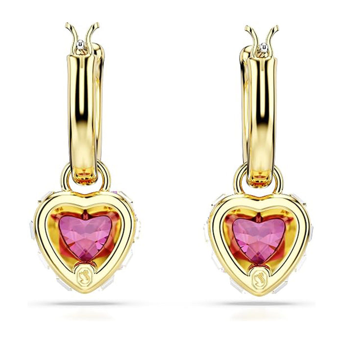 Swarovski Women's Red Heart Shaped Stones Clear Square-Cut Crystals in a Gold-Tone Finished Setting Chroma Drop Earrings - 5684760