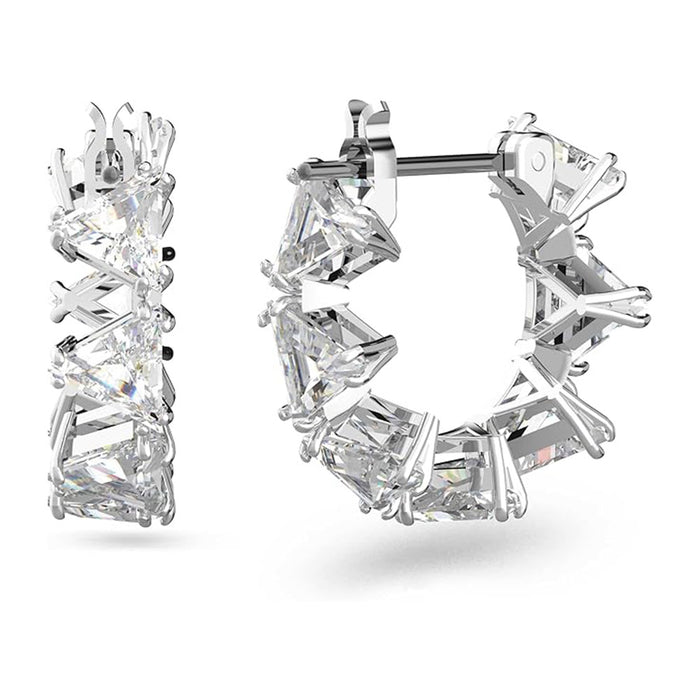 Swarovski Women's Clear Matrix Small Triangle Cut Crystal on a Rhodium Finish Setting Hoop Earrings - 5632467