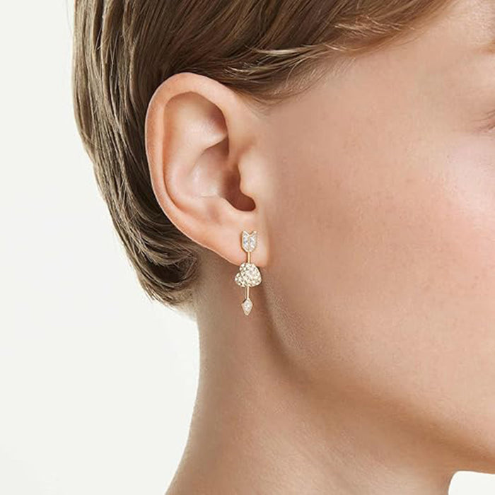 Swarovski Women's White Heart with Arrow Design With Mixed cuts Crystals In Gold-Tone plated Idyllia Drop Earrings - 5737295