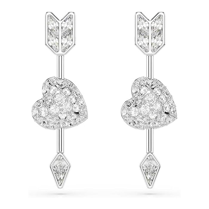 Swarovski Women's White Heart with Arrow Design With Mixed cuts Crystals In Rhodium Plated Idyllia Drop Earrings - 5749602