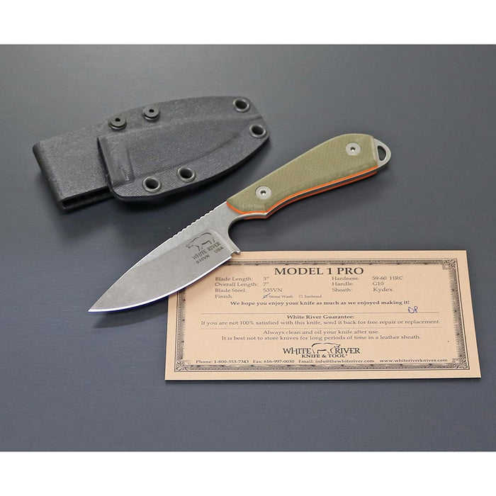 White River Green/Orange Fiberglass Reinforced Nylon G10 Handle Knives M1 Pro Fixed Stainless Steel Blade Knife - WRM1-TGO