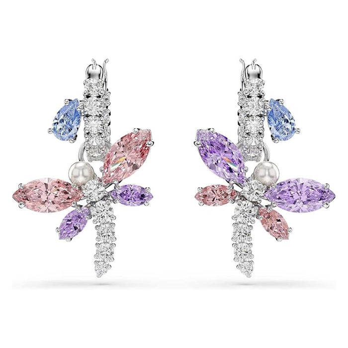 Swarovski Women's Multicolor Rhodium Finish With Mixed Cut Stones  x Ariana Grande Dragonfly Motif Drop Earrings - 5749185