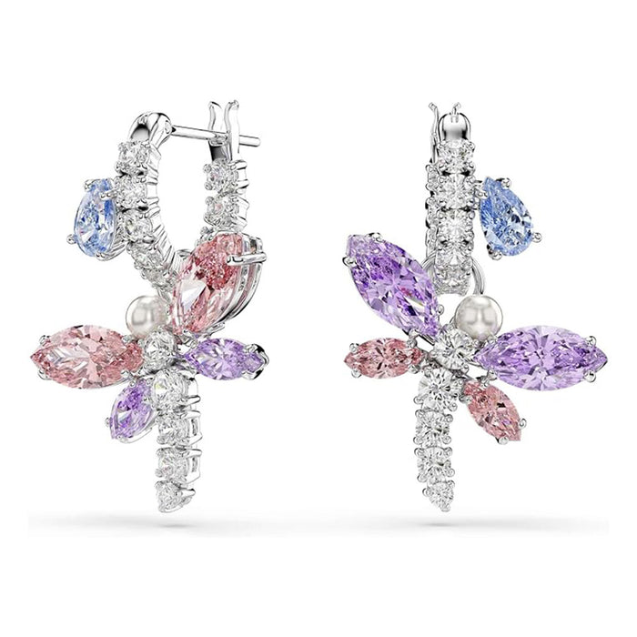 Swarovski Women's Multicolor Rhodium Finish With Mixed Cut Stones  x Ariana Grande Dragonfly Motif Drop Earrings - 5749185
