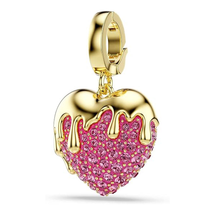 Swarovski Women's Pink Heart Shaped Crystals Round Cut in Gold-tone Plated Idyllia Charm - 5742953