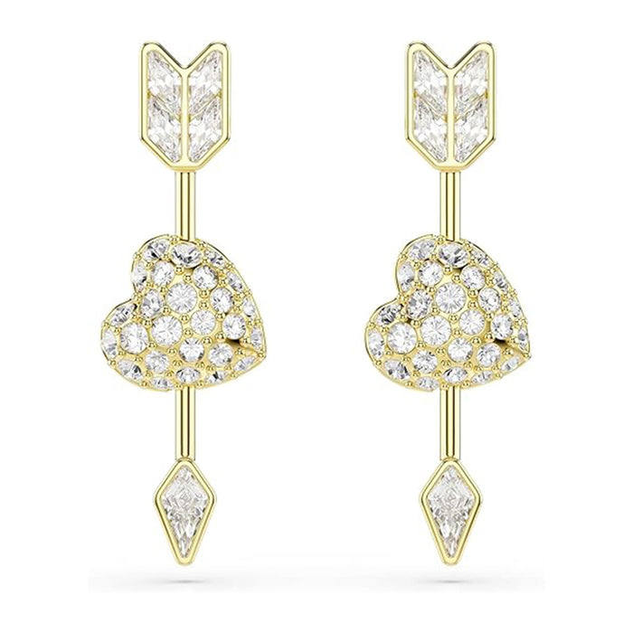Swarovski Women's White Heart with Arrow Design With Mixed cuts Crystals In Gold-Tone plated Idyllia Drop Earrings - 5737295