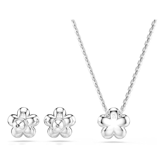 Swarovski Women's Clear Crystals Pearl Rhodium Finish Round cut Flower Ariana Grande x Necklace & Earring Jewelry Set - 5749180