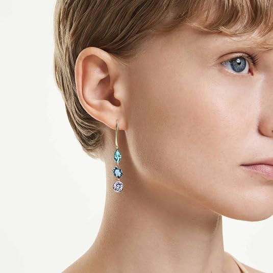 Swarovski Women's Multicolor Asymmetrical Design Mixed Cuts Gold-tone Plated Gema Drop Earrings - 5747917