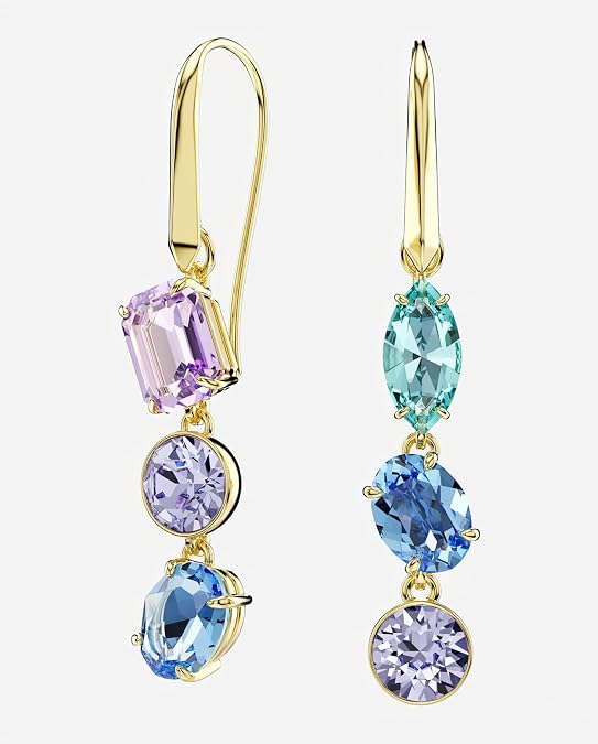 Swarovski Women's Multicolor Asymmetrical Design Mixed Cuts Gold-tone Plated Gema Drop Earrings - 5747917