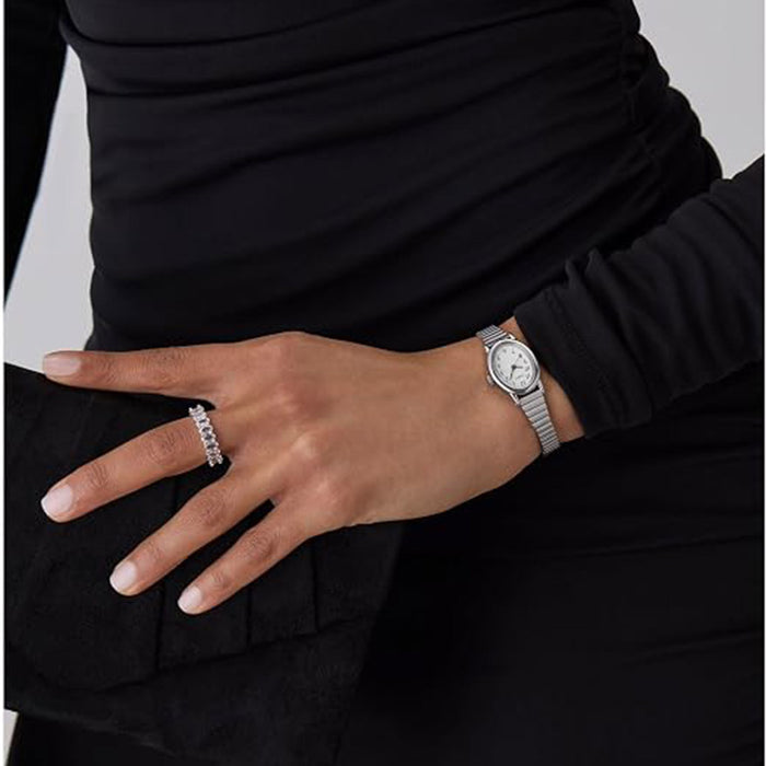 Timex Womens White Silver-Tone Cavatina Stainless Steel Expansion Band Watch - T21902