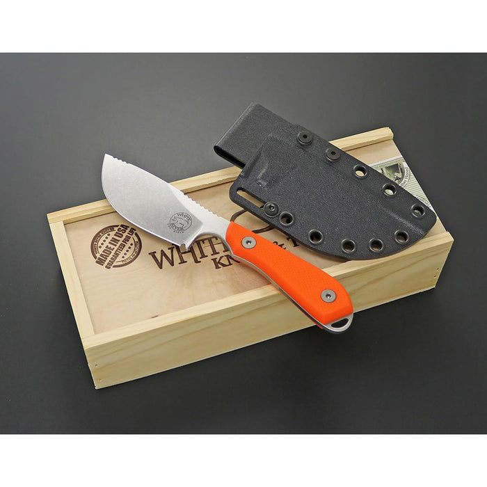 White River	Orange Fiberglass G-10 Handle 3" Silver Knives Drop Point CPM S35VN Stonewashed Blade Knife - WRM1-SKN-TOR