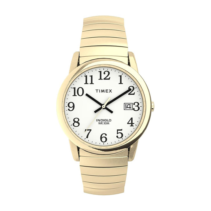 Timex Men's White Dial Gold-Tone Tapered Expansion Band 35mm Easy Reader Quartz Watch - T2H301