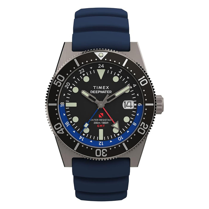 Timex Men's Black Dial Blue Rubber Strap Deep Water Reef 41mm Quartz Watch - TW2W75100