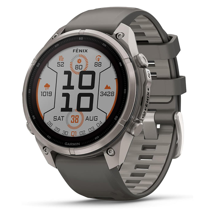 Garmin fēnix® 9 Pro Solar 47mm Unisex Pebble/Silver Titanium with Gray Silicone Band Solar Charged Display Premium Multisport GPS Smartwatch - 010-04338-05